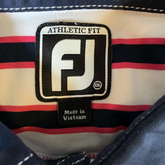FootJoy Mens Polo Golf Shirt Sz XXL Athletic Fit White Navy Pink Striped - Picture 6 of 7
